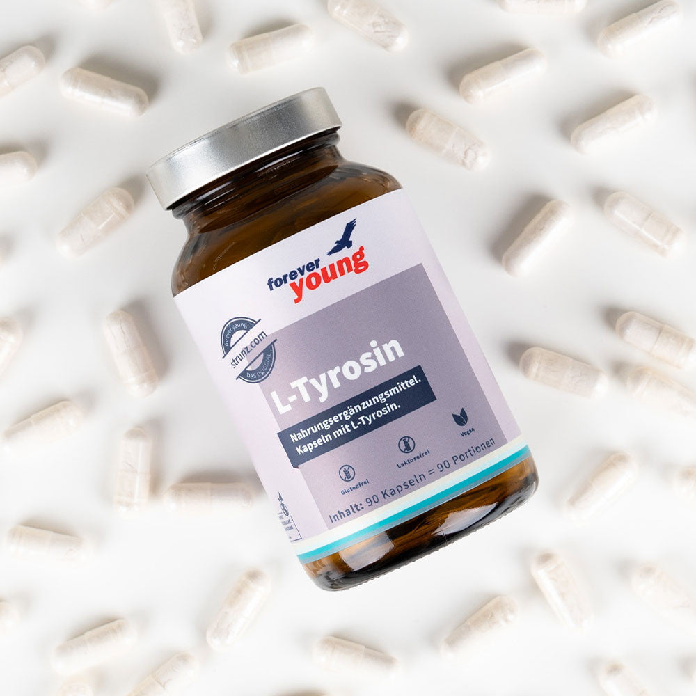 L - tyrosine, L - тирозин forever young, L-тирозинъте аминокиселина може да се синтезира в човешкия организъм от фенилаланин. При някои заболявания тази аминокиселина става незаменима и трябва да се приема чрез храна или хранителни добавки.