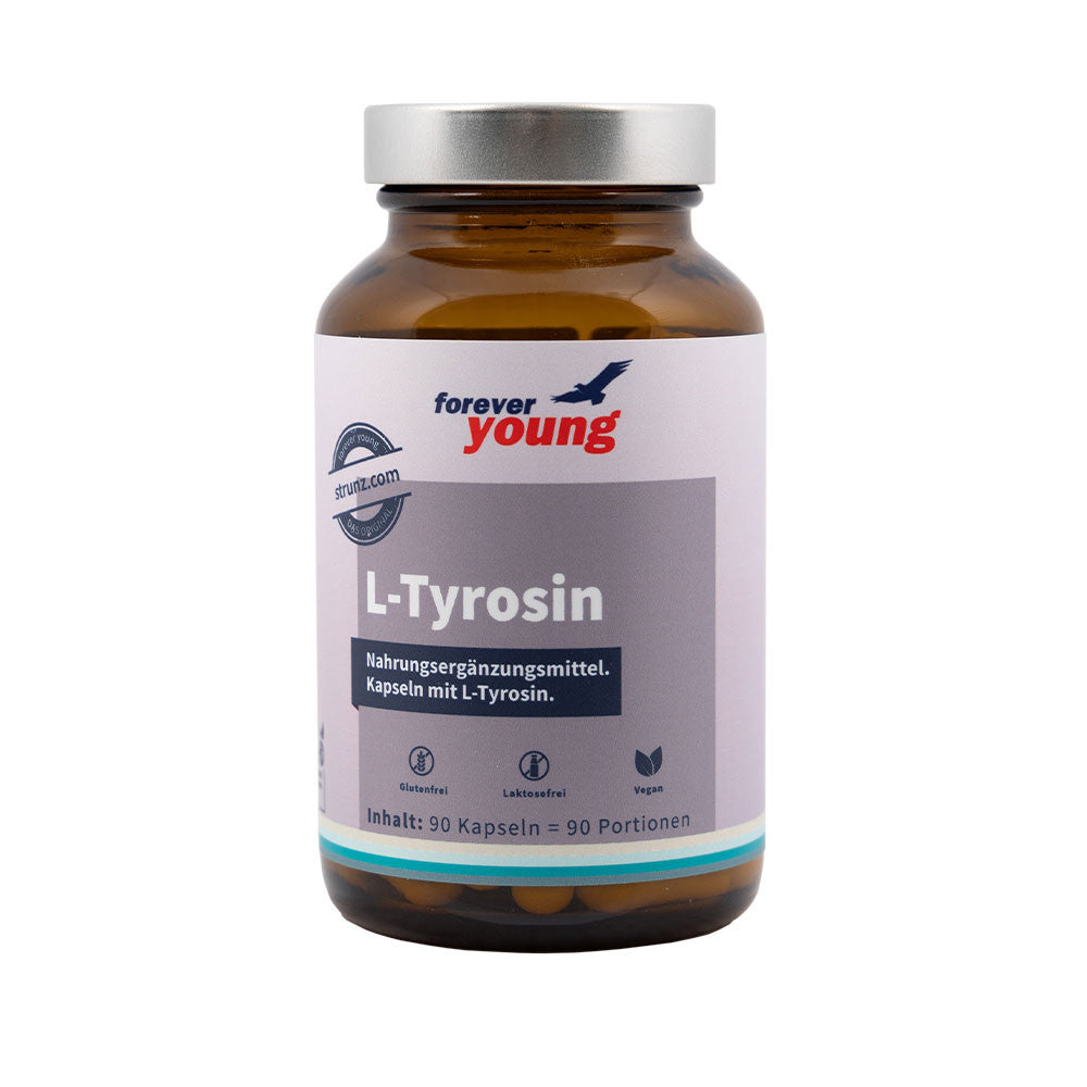 L - тирозин forever young, L - tyrosine,L-тирозинъте аминокиселина може да се синтезира в човешкия организъм от фенилаланин. При някои заболявания тази аминокиселина става незаменима и трябва да се приема чрез храна или хранителни добавки.