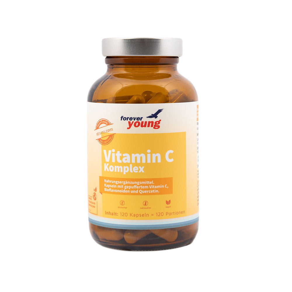 Естествен Витамин С Комплекс (Vitamin C) 120 капсули по 500 mg forever young - Завинаги Здрав ООД. Витамин С Комплекс е хранителна добавка под формата на капсули с приятелски за стомаха витамин С (калциев аскорбат), богат на витамин С екстракт от плод каму каму, биофлавоноиди от екстракт от плод горчив портокал и кверцетин.