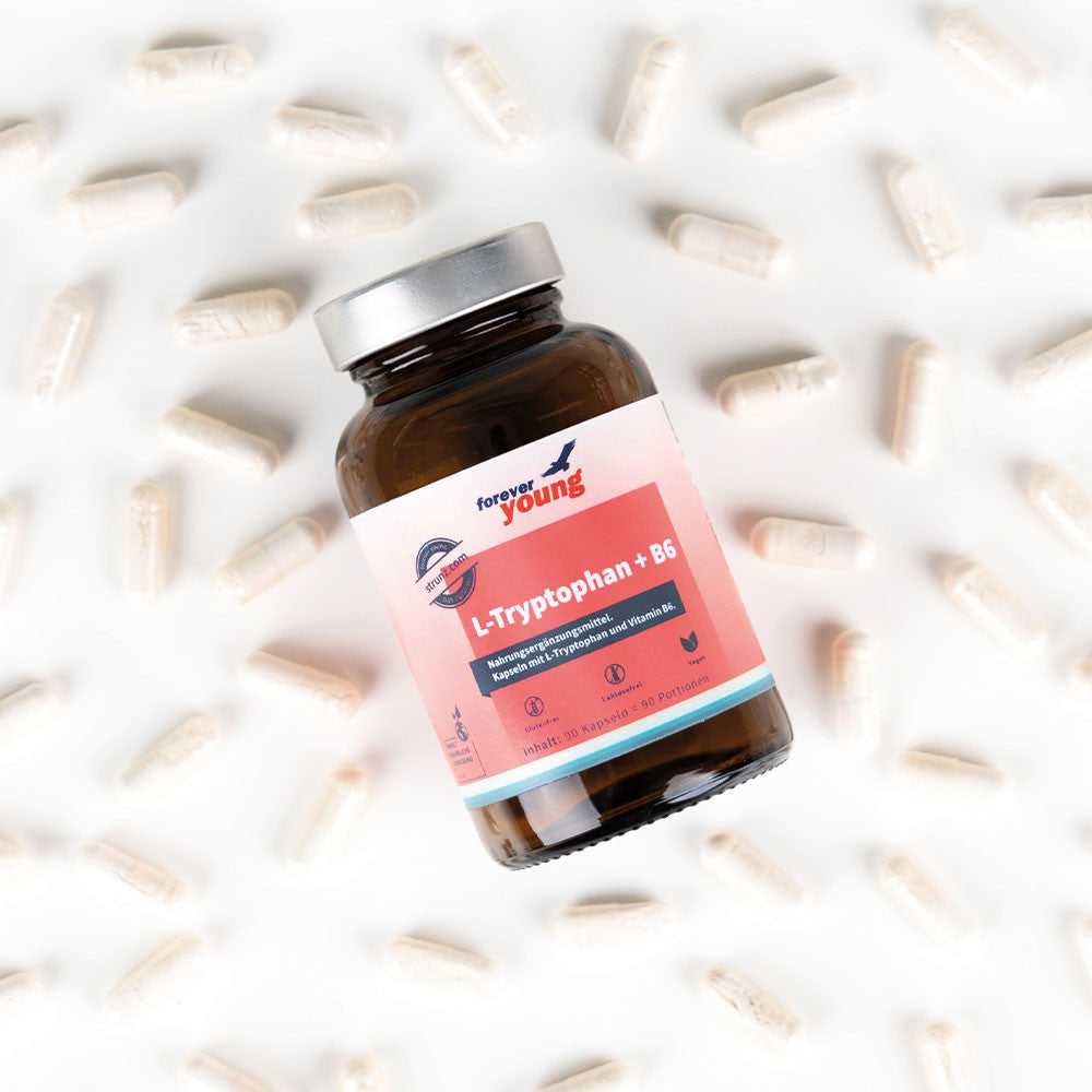 L-Триптофан + Витамин Б6 (l-tryptophan + vitamin b6) 90 капсули по 240 mg/ 1 mg forever young