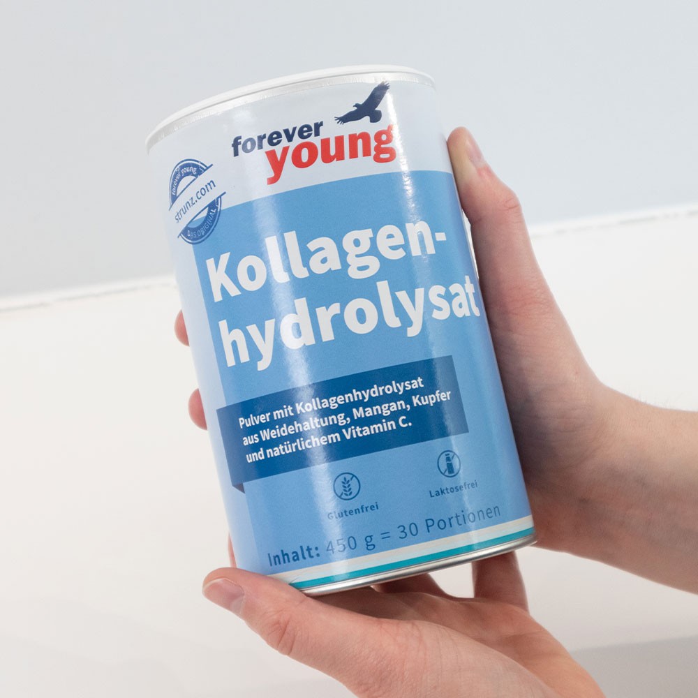 Биоактивен колаген хидролизат + витамини и минерали на прах 450 g forever young - Завинаги Здрав ООД. Колагеновият хидролизат е хранителна добавка под формата на прах, състояща се от колагенови пептиди, манган, мед и екстракт от шипка (естествен витамин С). Колагеновият хидролизат поддържа здравето на ставите и укрепва съединителната тъкан.