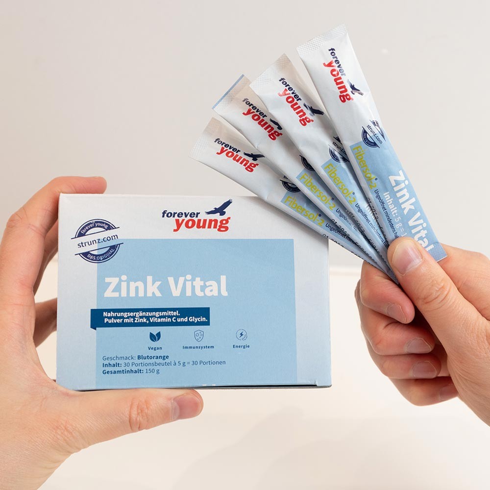 Цинк Витал forever young - Завинаги Здрав ООД. Zinc Vital е хранителна добавка под формата на прах с 10 mg цинк, 200 mg витамин С на порция и глицин.