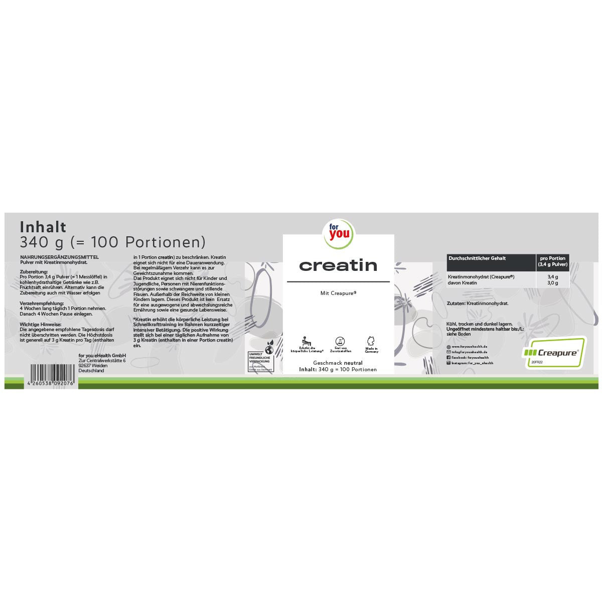 🆕for you creatin - Креатин монохидрат Creapure® 340g